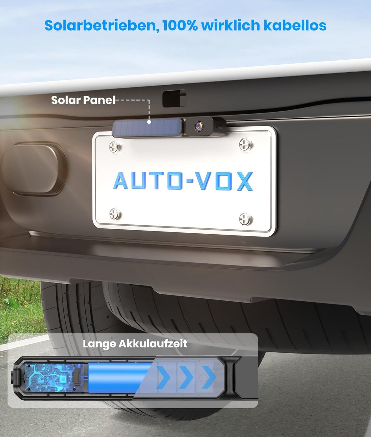 AUTO-VOX Draadloze Achteruitrijcamera: 5'' HD Monitor, Gemakkelijk, 3Min DIY Installatie, IP69K Waterdichte Achteruitrijcamera, Werkt op Batterij voor Auto/Vrachtwagen/Caravan/Van
