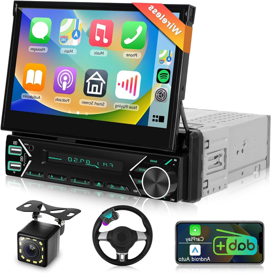 Autoradio – Auto Radio – Multimedia Radio – 1-DIN Autoradio – DAB+ Radio – 7-inch Automatisch Uitschuifbaar Scherm – Draadloze CarPlay & Android Auto