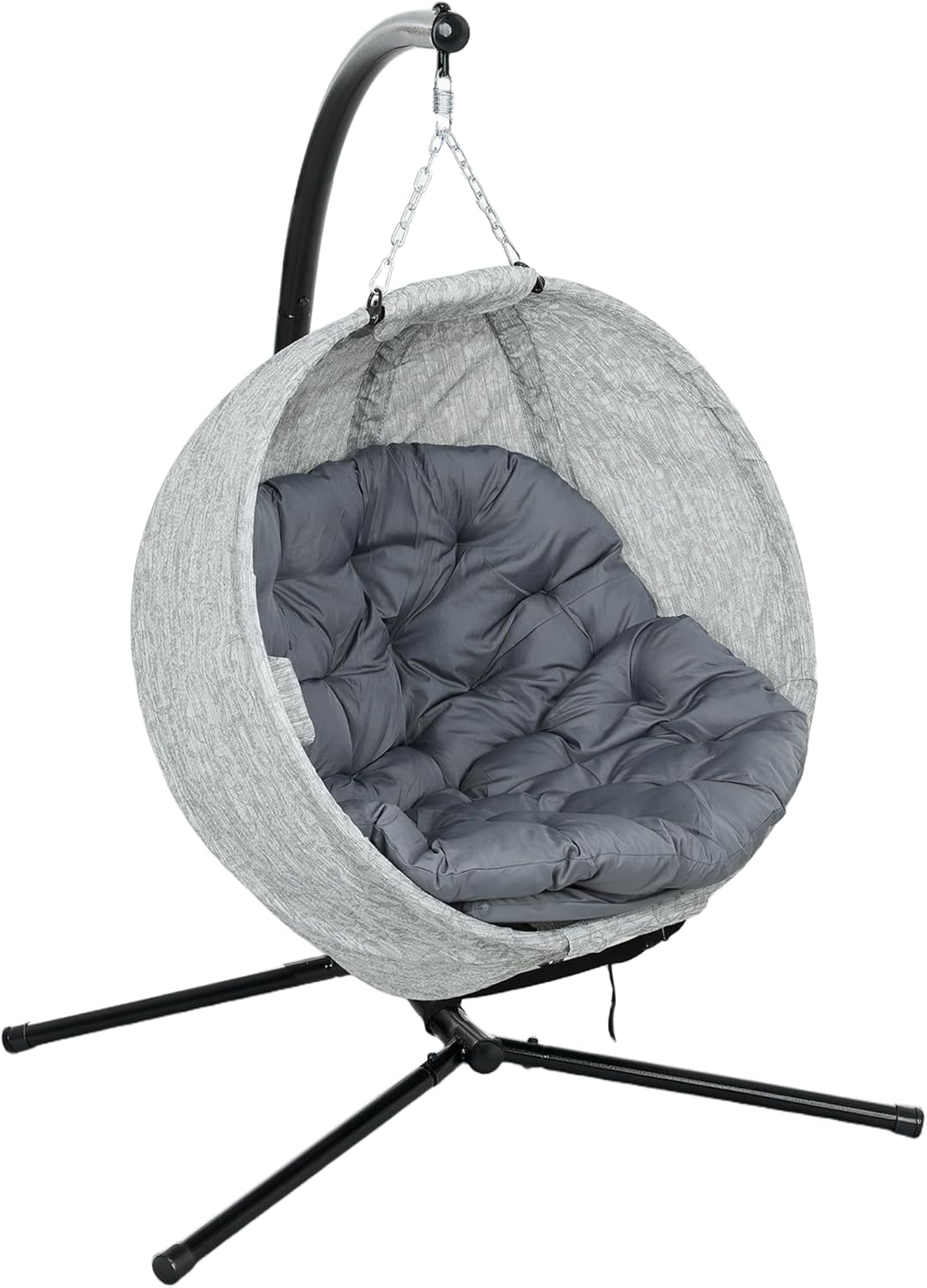 Hangstoel – Schommelstoel – Hangmand – Tuinstoel – Relaxstoel – Grijs – 13 Cm Dik Kussen – Inklapbaar Frame