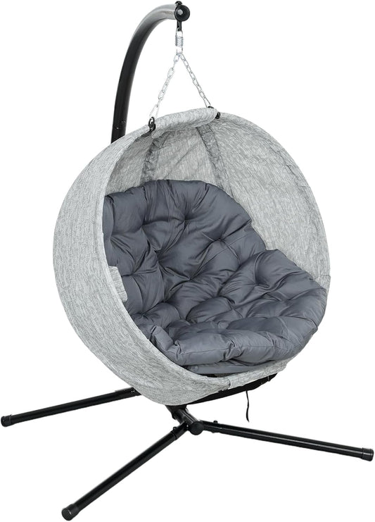 Hangstoel – Schommelstoel – Hangmand – Tuinstoel – Relaxstoel – Grijs – 13 Cm Dik Kussen – Inklapbaar Frame