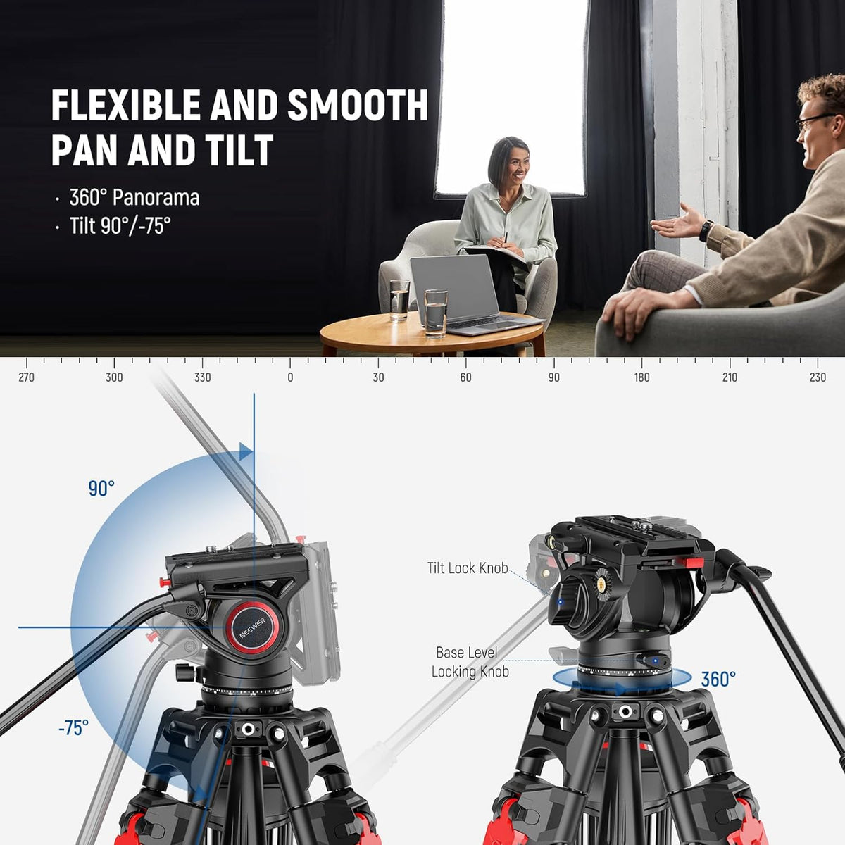 Videostatief – Camerastatief – Fotostatief – Filmstatief – Statief – Verstelbaar Van 89,4 Tot 192 Cm – Vloeistofkop Met 360° Pan En Kantel – Stevige Aluminium Constructie Tot 8 Kg