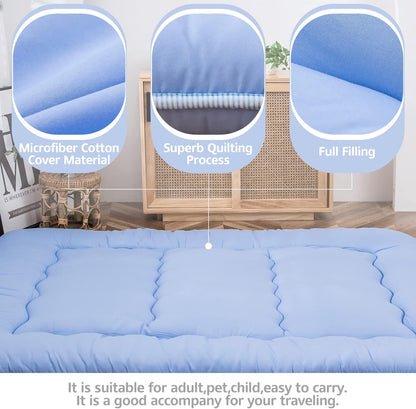 Maxyoyo Futonmatras, gewatteerd Japanse vloermatras, doorgestikte bedtopper, extra dik opvouwbaar slaapkussen, ademend vloerbed, logeerbed, slaapbank (dusty-blue, eenpersoons)