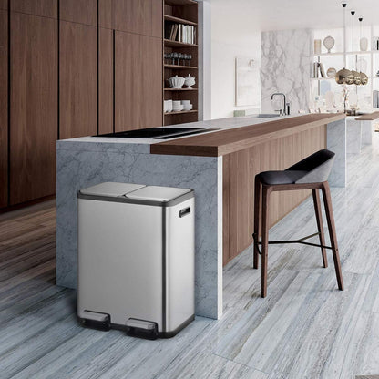 EKO Prullenbak voor in de keuken met twee compartimenten, geborstelde roestvrijstalen afwerking, 30 l + 30 l (softclose)