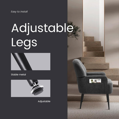 IWMH Accent Chair for Living Room, Teddy Fabric Armchair, Single Sofa Chair with Armrests, Metal Legs, Corner Chair for Bedroom Reading (Teddy Grey) - QUORE