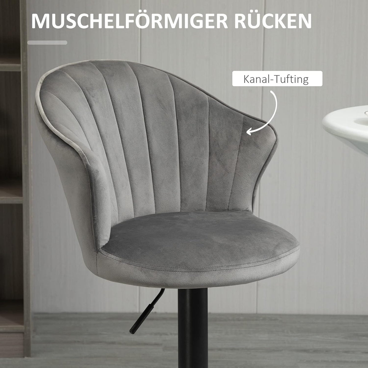 HOMCOM set of 2 bar stools, swivel bar stools with velvet touch backrest, height adjustable armless foam grey 51.5 x 57.5 x 93-114.5 cm - QUORE
