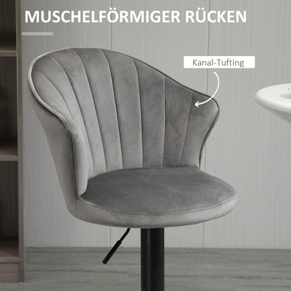 HOMCOM set of 2 bar stools, swivel bar stools with velvet touch backrest, height adjustable armless foam grey 51.5 x 57.5 x 93-114.5 cm - QUORE