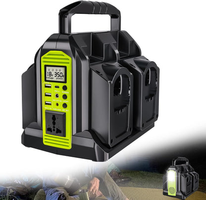 350W 4-poorts zuivere sinusomvormer, DC 18V naar 230V/240V AC-voeding, compatibel met Ryobi 18V lithiumbatterijen (batterij niet inbegrepen) | Draagbare draadloze omvormer voor buiten