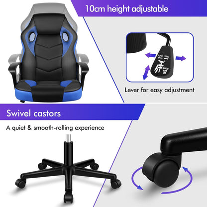 ALFORDSON Gamingstoel, PC-computer racestoel, ergonomische draaibare bureaustoel met wielen, gemaakt van PU-leer en stof, blauw