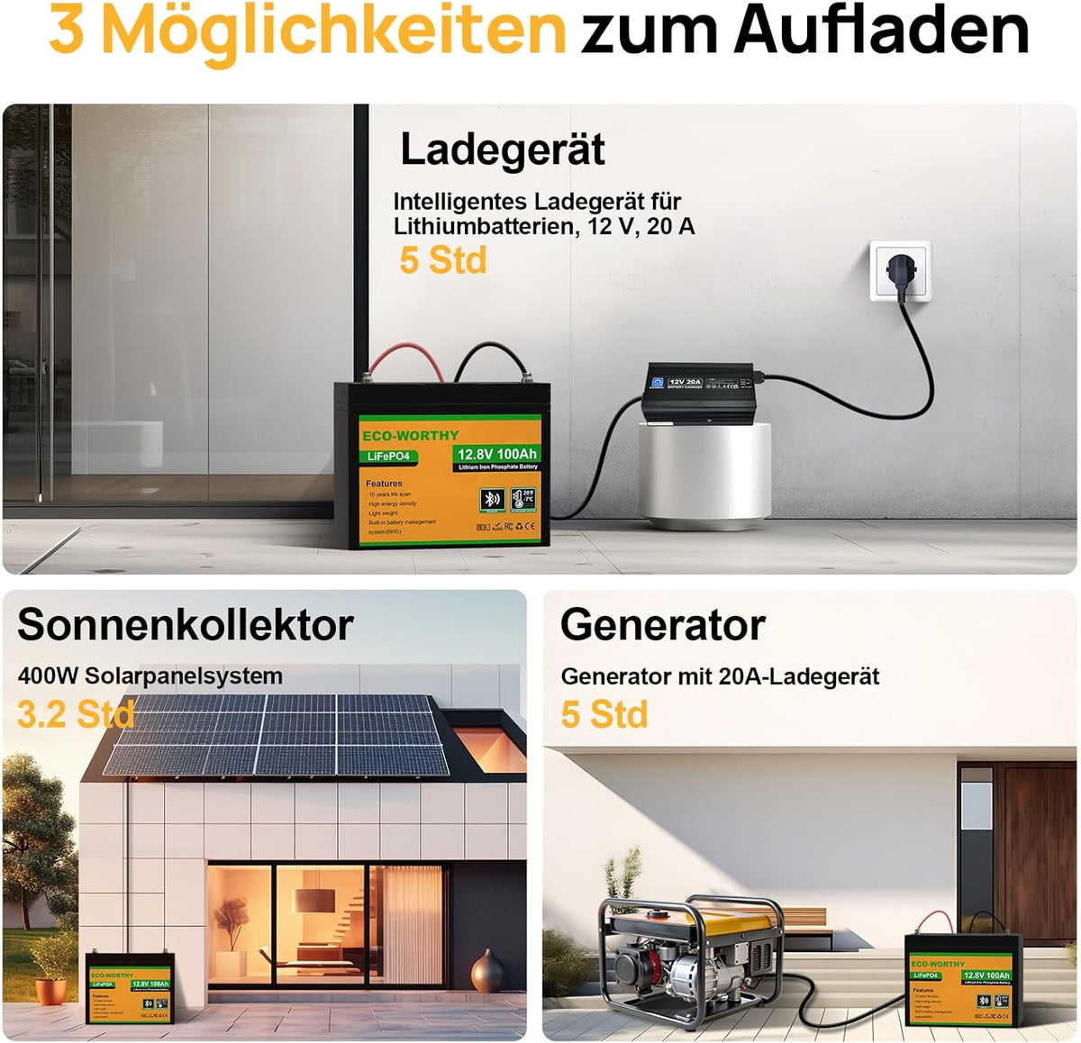 12V 100Ah LiFePO4 Accu – Lithium Accu – Zonne-Accu – Camper Accu – Boot Accu – Bluetooth Connectiviteit – Tot 15.000 Laadcycli