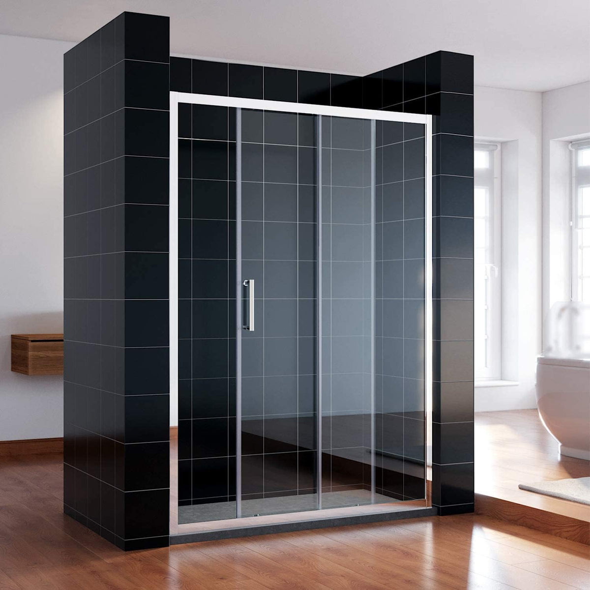 Douchecabine – Douchewand – Douchedeur – Glasschiebetür – Schuifdeur – 170 x 185 cm – 5 mm Gehard Veiligheidsglas – Verstelbaar Aluminium Frame
