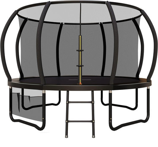 Trampoline Buiten – Springkussen – Speeltoestel – Veiligheidsnet Trampoline – Zwart 366cm – Roestvrij Stalen Frame – Inclusief Ladder en Schoenenzak