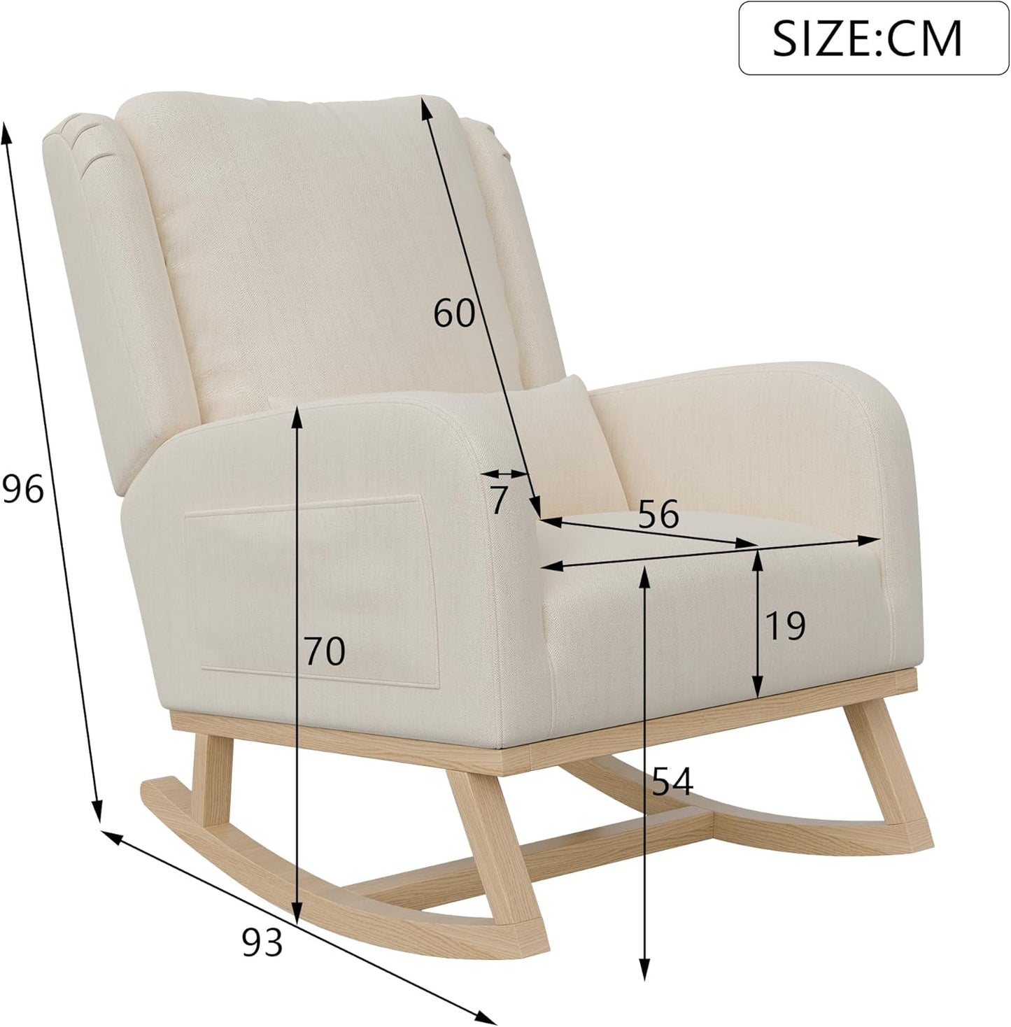 Rocking Chair, Scandinavian Rocking Chair, Breastfeeding Armchair, Scandinavian Leisure and Rest Chair Made of Fabric with Wooden Metal Legs for Living Room, Bedroom, Beige