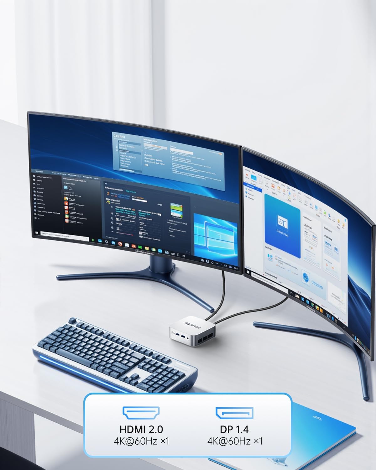 ACEMAGICIAN T8Plus Mini-PC, 12e Generatie Alder Lake N100 (Tot 3,40 GHz), 12 GB LPDDR5 256 GB M.2 SSD Met W11 Pro | Dual RJ45 | 4K HDMI * 3 | WiFi 5 Voor Thuis/Kantoor/School