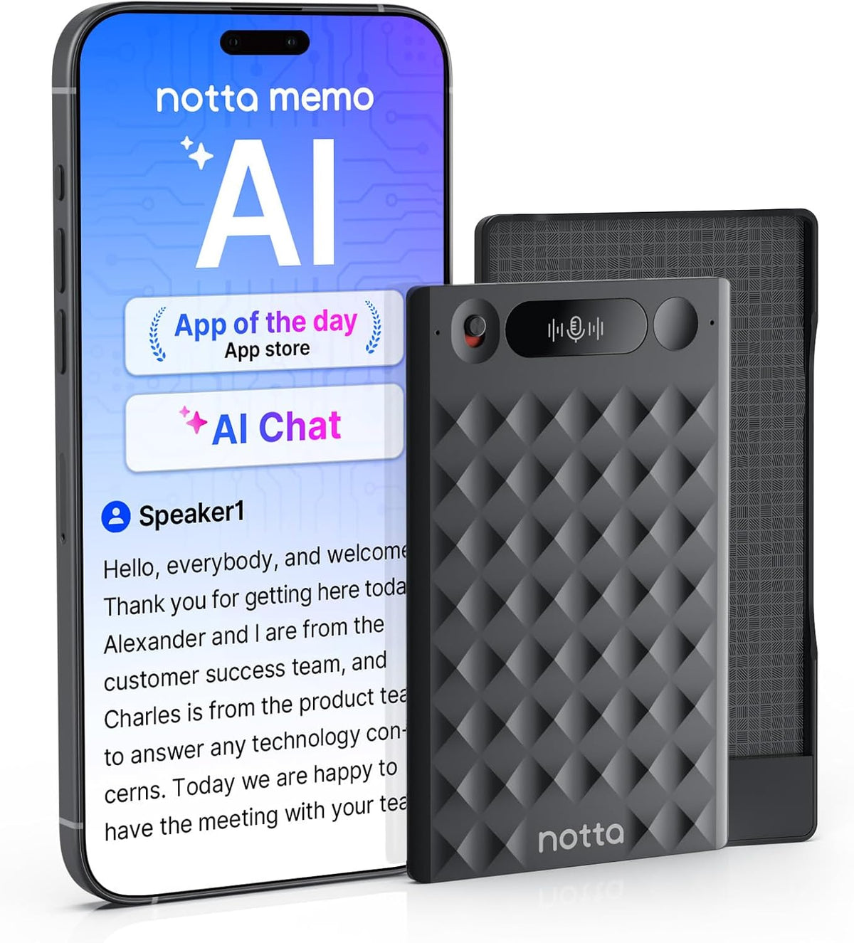 Notta Memo AI spraakrecorder(Zwart) met Memo MagBridge, AI-Transcriptie & Samenvatting 58 Talen, 2000u Geheugen, voor Gesprekken/Vergaderingen/Colleges