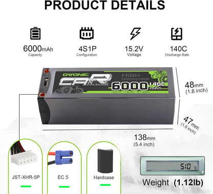 OVONIC 4S Lipo-accu 140C 6000mAh 14.8V Shorty Lipo-accu met EC5-stekker voor RC Car Monster Truck Crawler RC Hobby (2 stuks)