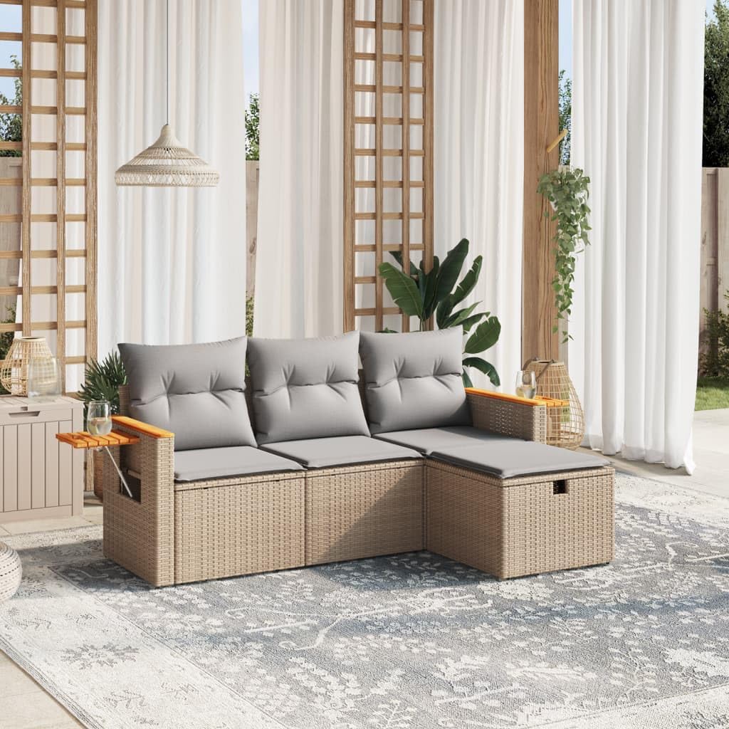 Gecheer 4-Piece Balcony Furniture Poly Rattan Lounge Garden Furniture Set Lounge Furniture Outdoor Patio Furniture Garden Lounge Furniture Sets Balcony Furniture Garden Furniture with Cushion Beige - QUORE