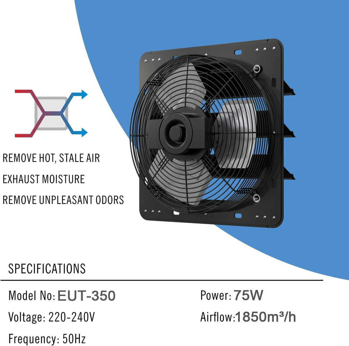 Aygrochy 350 mm afvoerventilator, afvoerluchtventilator voor verwarming, koeling, booster, groeitenten, hydroculturen, thuisgebruik, ventilatie en afzuigventilator.