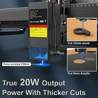 Lasergraveermachine – Laser Snijmachine – Lasersnijder – Graveermachine – Lasergraveer En Snijmachine – 20 W Vermogen – Snijdt Tot 15 Mm Hout En 10 Mm Donker Acryl