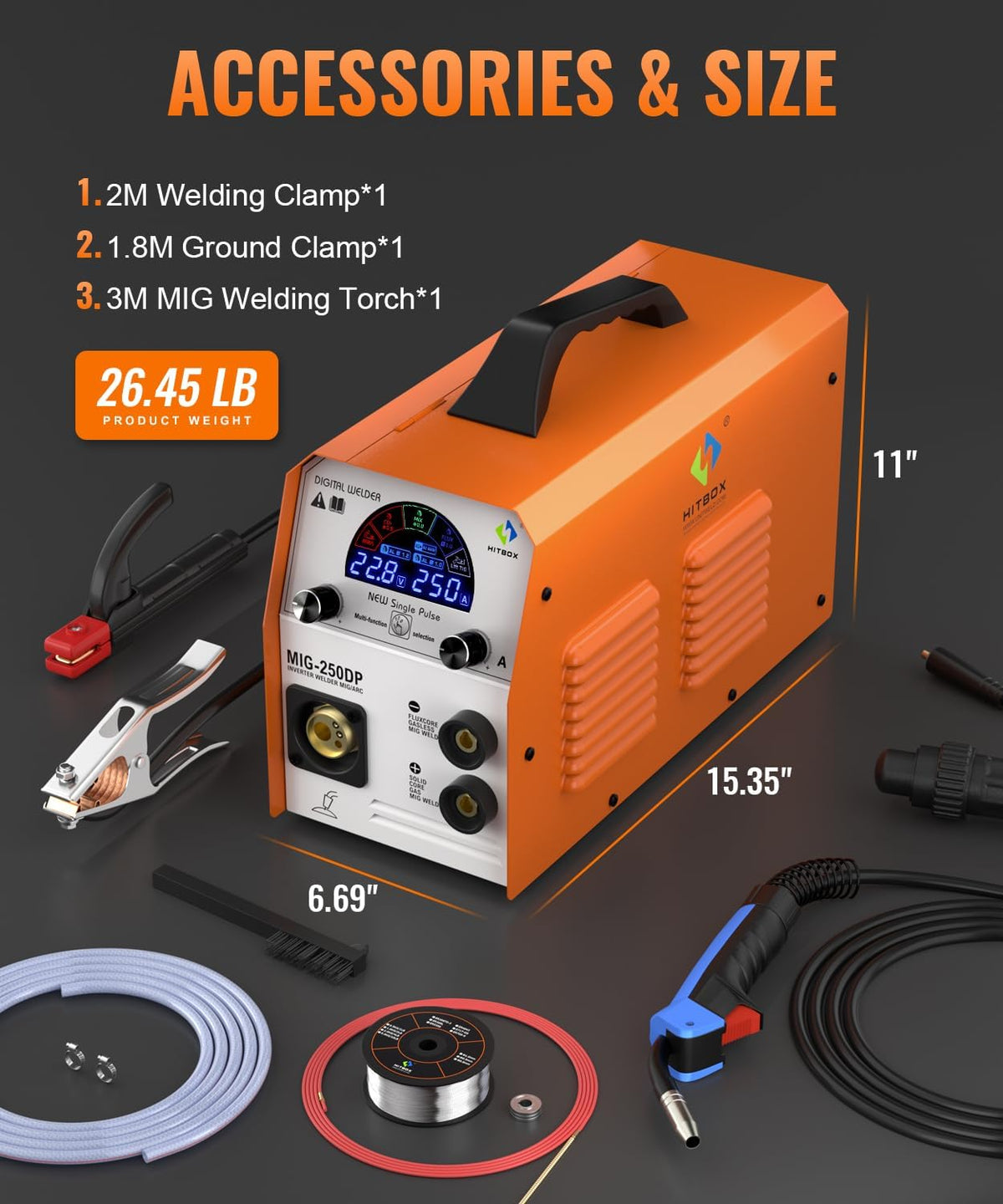 HITBOX 5-in-1 MIG Lasapparaat, 250A, Gasloos MIG/MAG/MIX MIG/MMA/LIFT TIG, voor Aluminium, MIG MAG Lasmachine (MIG250DP)