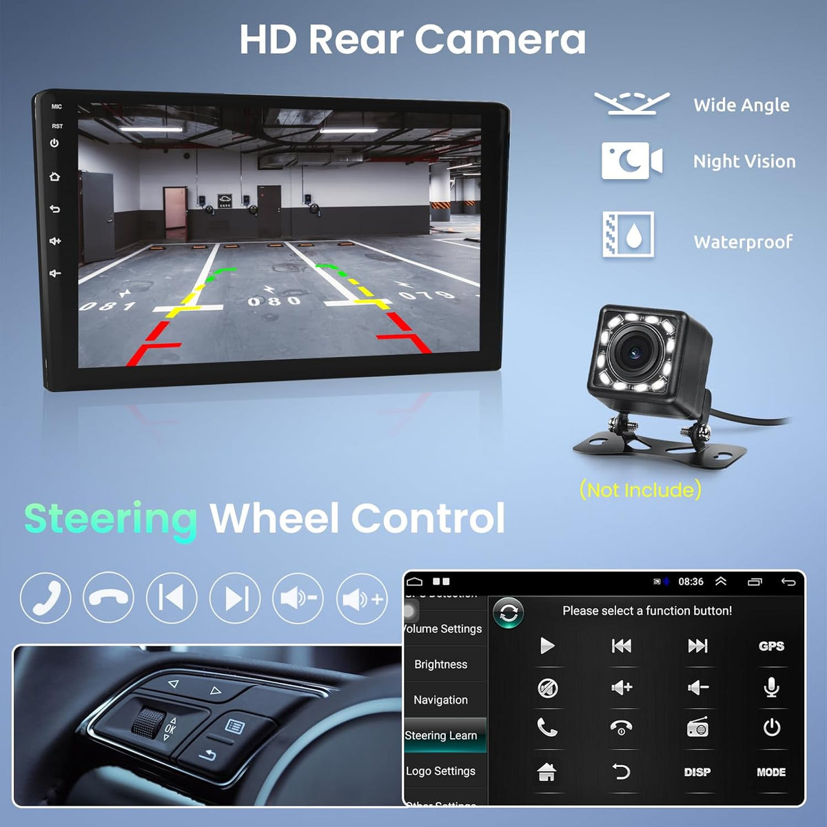 Podofo Android autoradio met GPS voor Peugeot 207 2006-2015, 9-inch touchscreen, wifi, Bluetooth, FM-radio, RDS, MirrorLink, USB-navigatie, videospeler voor Peugeot 207 + achteruitrijcamera