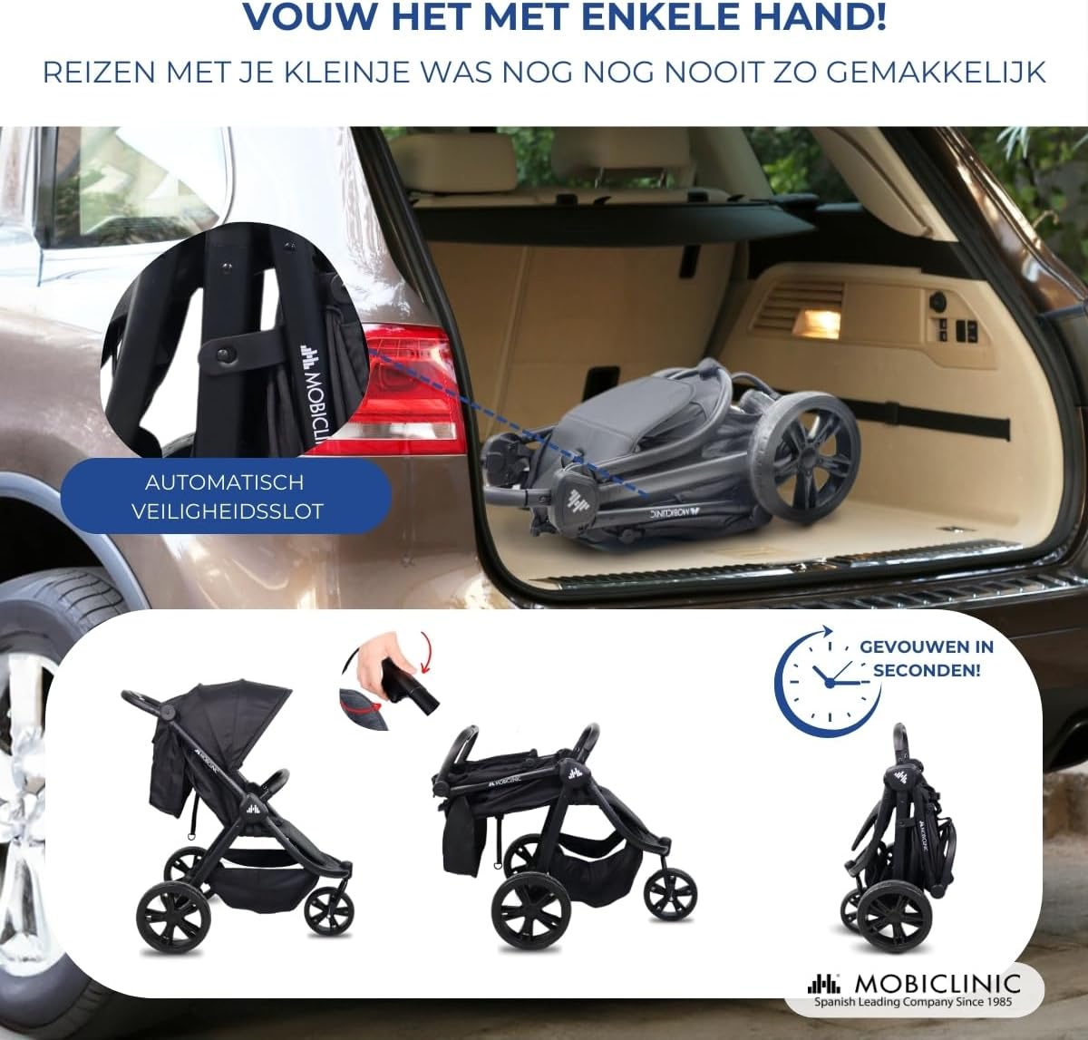 Mobiclinic® kids, Kinderwagen met 3 wielen, Agnes, All-terrain eenhandig handvat, 5-puntsgordel, Achterzak, Sportieve stijl, Eénklik-vouwsysteem, Xxl-mand, Tot 22 kg