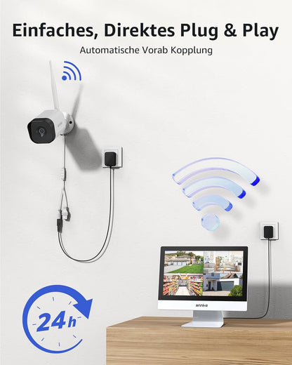 ANNKE 3MP bewakingscameraset met monitor, 12 inch monitor NVR bewakingscamerasysteem met 4 stuks 3MP wifi-camera's, 2-weg audio, persoonsherkenning, 30 m nachtzicht, ondersteunt Alexa, 1 TB HDD