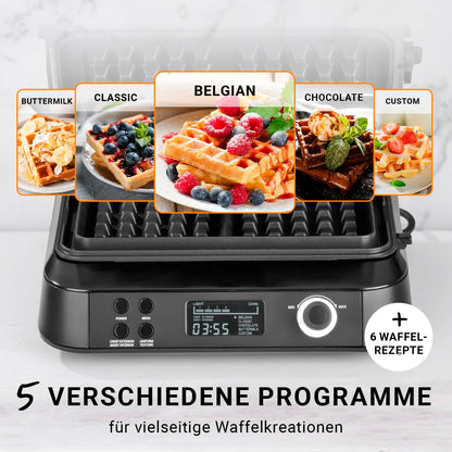 Premium Wafelijzer in de Midnight Edition | 1600 W | 5 programma's | 7 bruiningsniveaus | LCD display | countdown timer | extra diepe verwarmingsplaten voor extra luchtige wafels