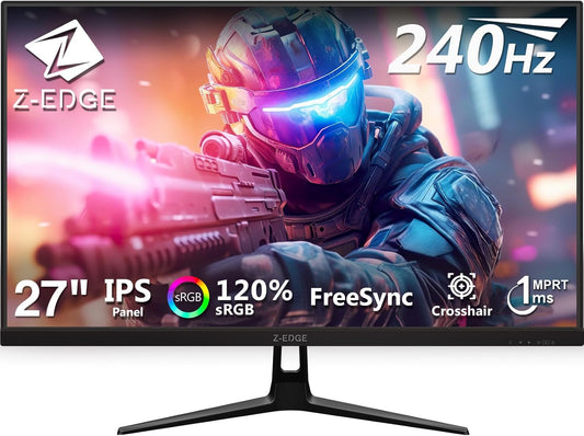 Z-Edge Gaming Monitor 27'' 240 Hz, IPS-paneel, 1ms, Scherm FHD LED (1920x1080) met HDMI-kabel, FreeSync, 400cd/m², HDMI 2.0 * 2 & DP 1.4 * 2, Verstelbare Kanteling, Ultraslank Frame, VESA-monteerbaar