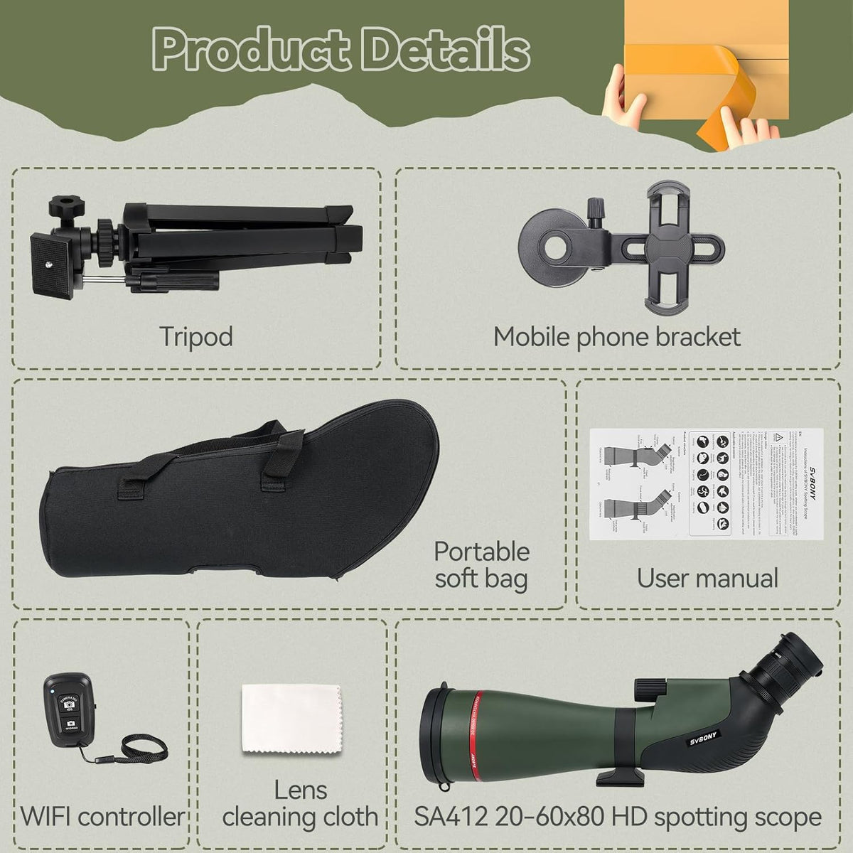 Spotting Scope – Verrekijker – Afstandskijker – Jachtkijker – Vogelkijker – 20-60x Zoom – 80mm Lens met HD FMC Coating