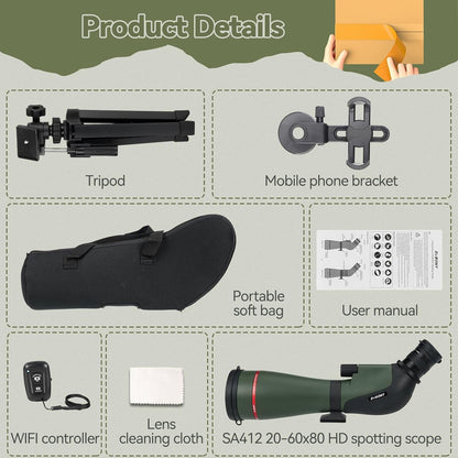 Spotting Scope – Verrekijker – Afstandskijker – Jachtkijker – Vogelkijker – 20-60x Zoom – 80mm Lens met HD FMC Coating