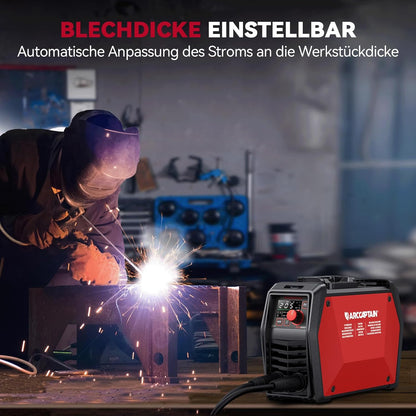 ARCCAPTAIN IControl ARC205 Pro Elektrodenlasapparaat, app-bediening, 205 ampère ARC/Lift TIG lasapparaat, led-display, IGBT inverter 230 V MMA lasapparaat met warmstart, boogkracht en anti-stick