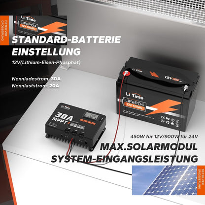LiTime MPPT Auto DC Input Solar Charging Controller met Bluetooth-adapter (24V30A MPPT Bluetooth)