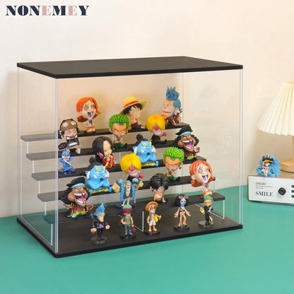 Nonemey Transparante Acryl Vitrinestandaard met Led Licht, 2/3/4/5/6 Lagen Opslag Vitrine Stofdichte Organisator Acryl Doos voor verzamelobjecten Beeldjes (Zwart, 6Tier-49*30*40 cm)
