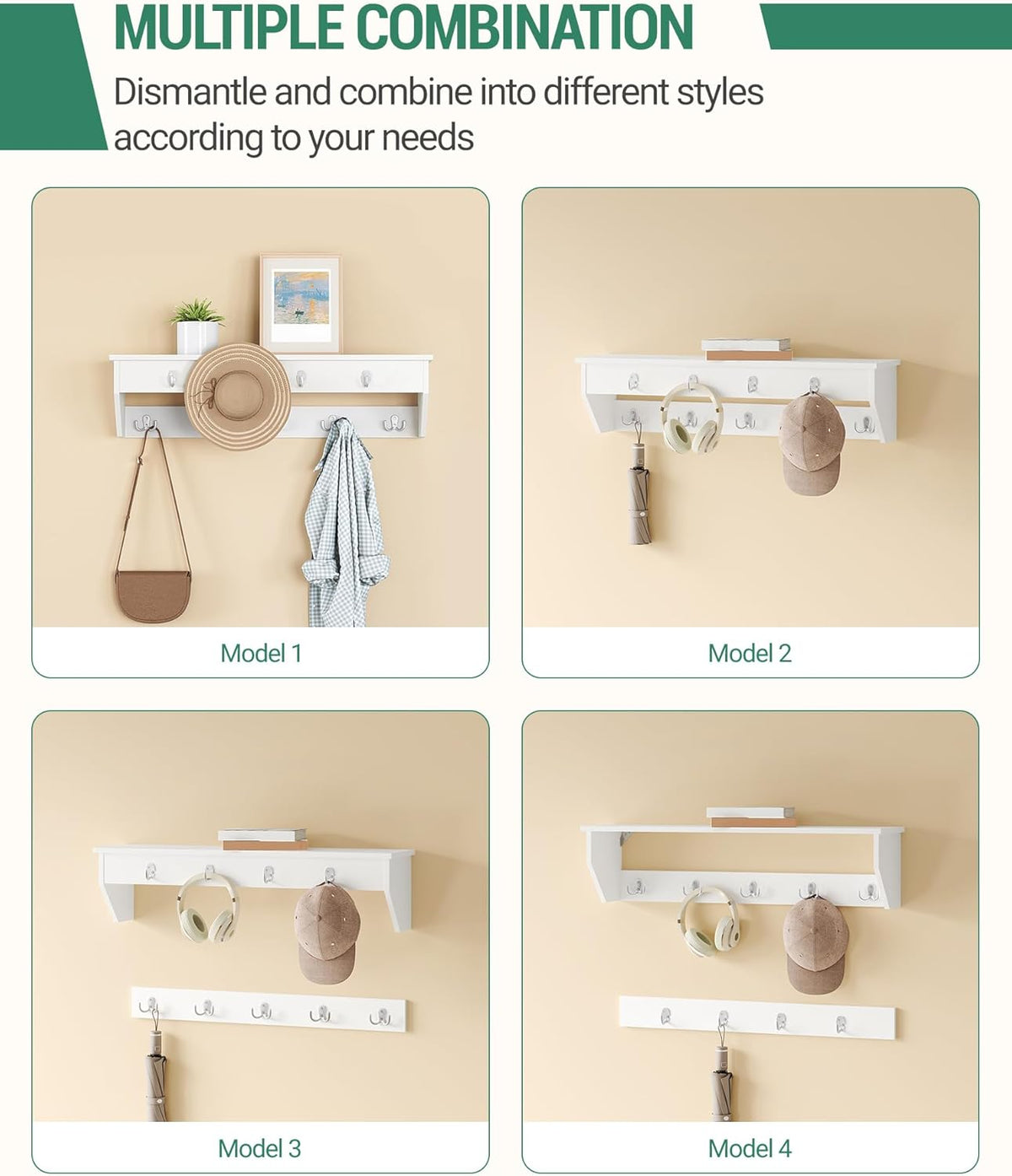 Hzuaneri Coat Rack with Bench Shoe Bench with Seat Entrance Bench 30 x 104 x 49 cm Wall Coat Rack with 9 Hooks Coat Hooks for Living Room Bedroom Entrance White Grey HT24903GY