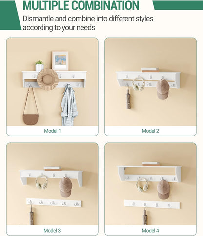 Hzuaneri Coat Rack with Bench Shoe Bench with Seat Entrance Bench 30 x 104 x 49 cm Wall Coat Rack with 9 Hooks Coat Hooks for Living Room Bedroom Entrance White Grey HT24903GY