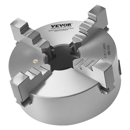VEVOR Draaibankhouder met 4 kaken, 200 mm, zelfcentrerende boorkop met 1 1/2"-8 schroefdraadsteunplaat, 4-200 mm klembereik met T-moersleutelschroeven, HT300-materiaal, voor hout-metaaldraaibank