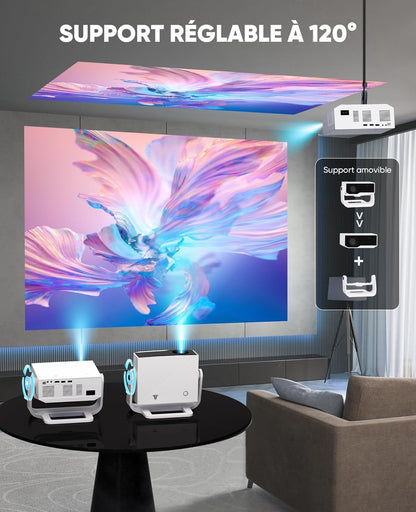 Intelligente videoprojector Wielio Android 11, FHD 1080p compatibel met 4K, WiFi6 & BT5.2, 28.000 lumen, ondersteuning 120 graden verstelbaar, elektronische focus, trapeziumcorrectie voor iOS/Android