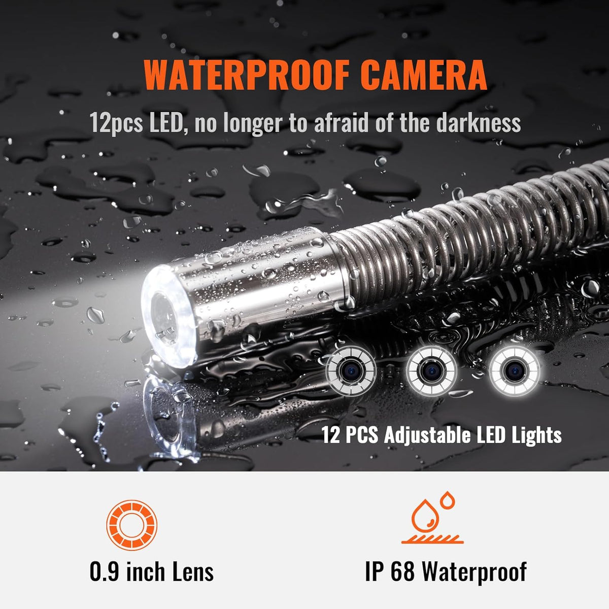 VEVOR Inspectiecamera, 120 m, 720 p, kanaalcamera, 130 graden, endoscoopcamera, 12 V, 4500 mAh, lithium-accu, 6 uur, buisinspectiecamera, IP68, voor afvalwaterkanalen, afvalwatersystemen, afvoeren
