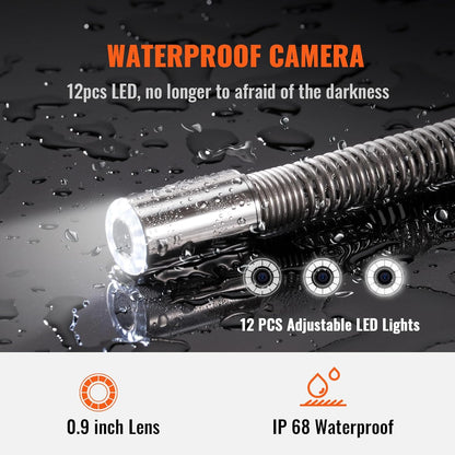 VEVOR Inspectiecamera, 120 m, 720 p, kanaalcamera, 130 graden, endoscoopcamera, 12 V, 4500 mAh, lithium-accu, 6 uur, buisinspectiecamera, IP68, voor afvalwaterkanalen, afvalwatersystemen, afvoeren