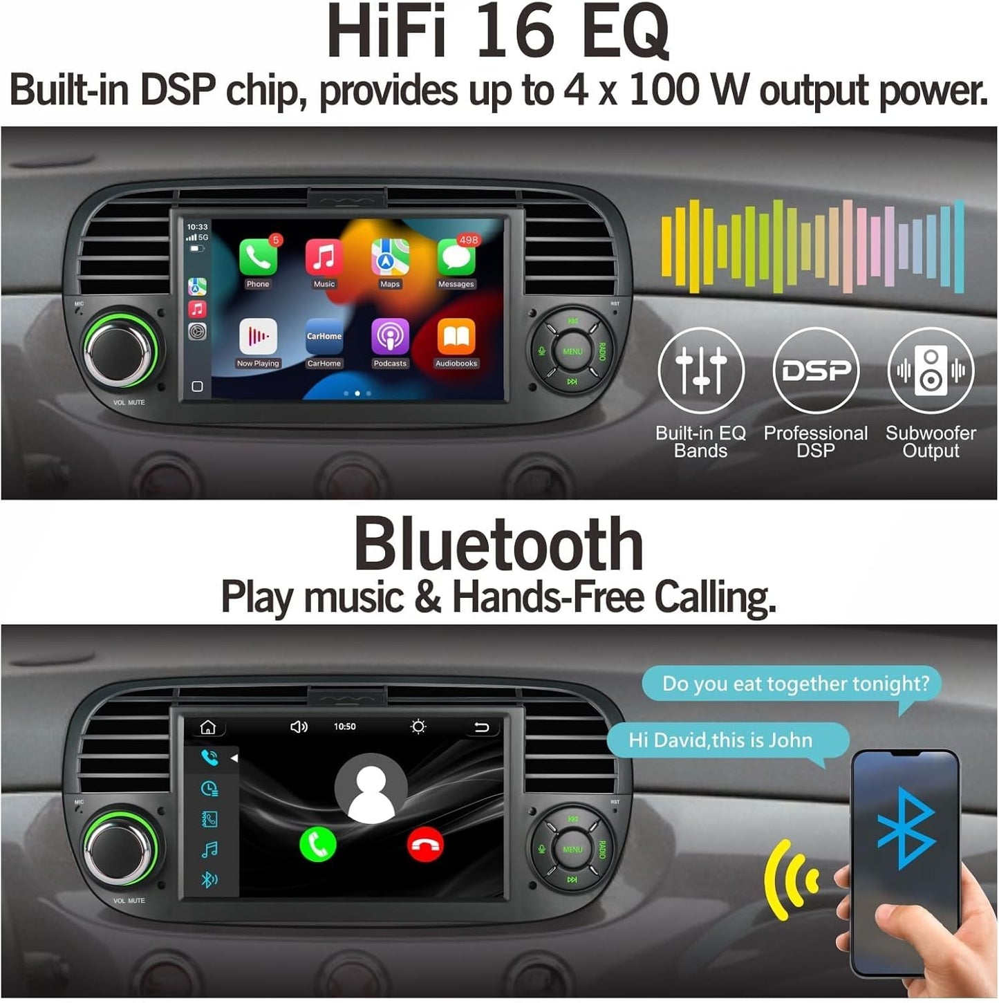 Carplay/Android für Fiat 500 2007-2015 Autoradio Bluetooth/FM/AM RDS (Zwart)