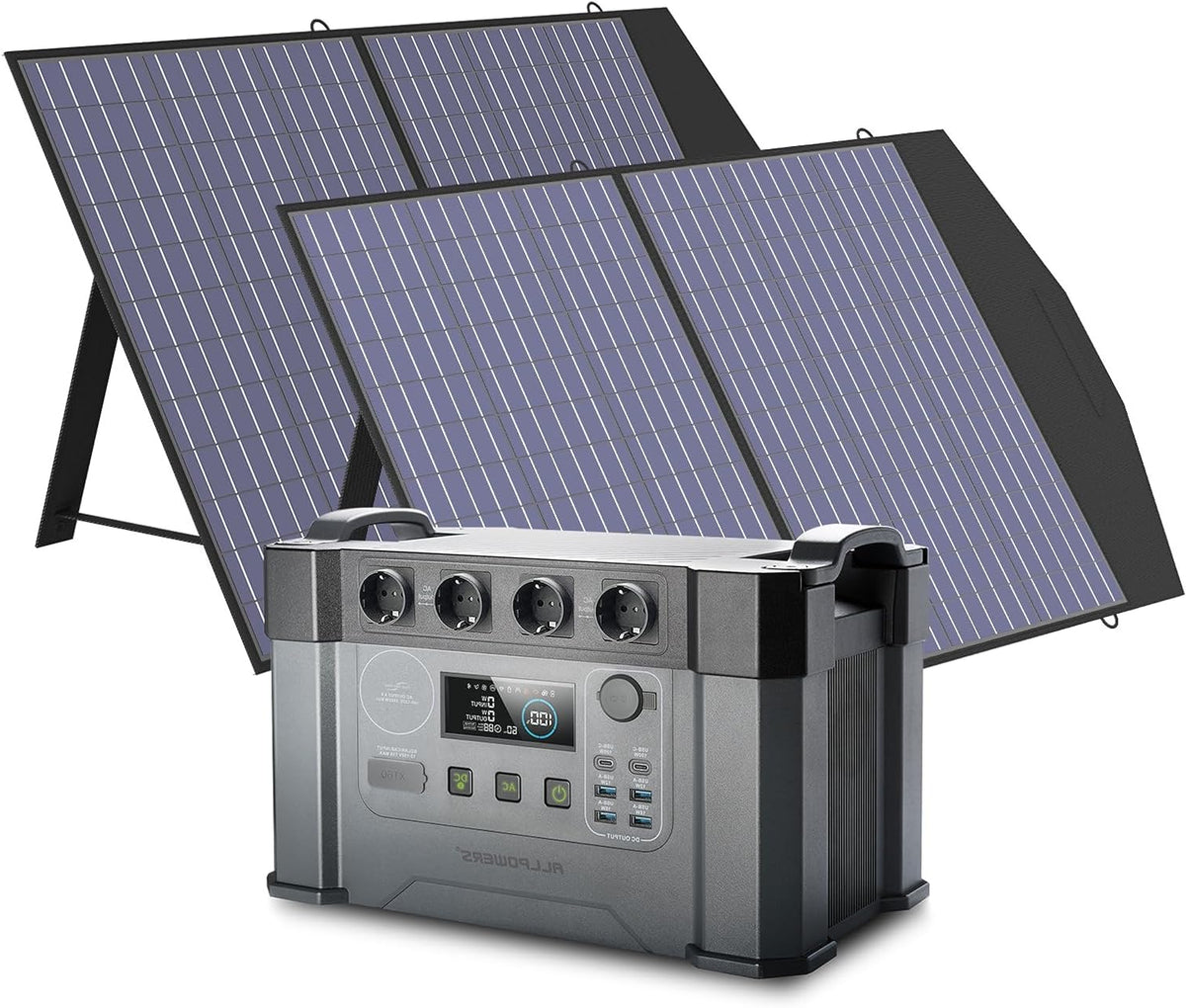 Draagbare Powerstation – Mobiele Generator – Noodstroomvoorziening – Zonne-Accu – Energiecentrale – 1451Wh Batterijcapaciteit – 2x 100W Opvouwbare Zonnepanelen