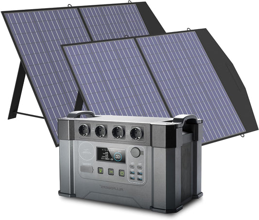 Draagbare Powerstation – Mobiele Generator – Noodstroomvoorziening – Zonne-Accu – Energiecentrale – 1451Wh Batterijcapaciteit – 2x 100W Opvouwbare Zonnepanelen