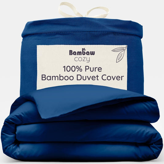 Bambaw – Dekbedovertrek 260x240 cm, 100% Bamboe, Hypoallergeen, Zacht en Ademend Dekbedovertrek, Voor Zomer en Winter – Blauw marine