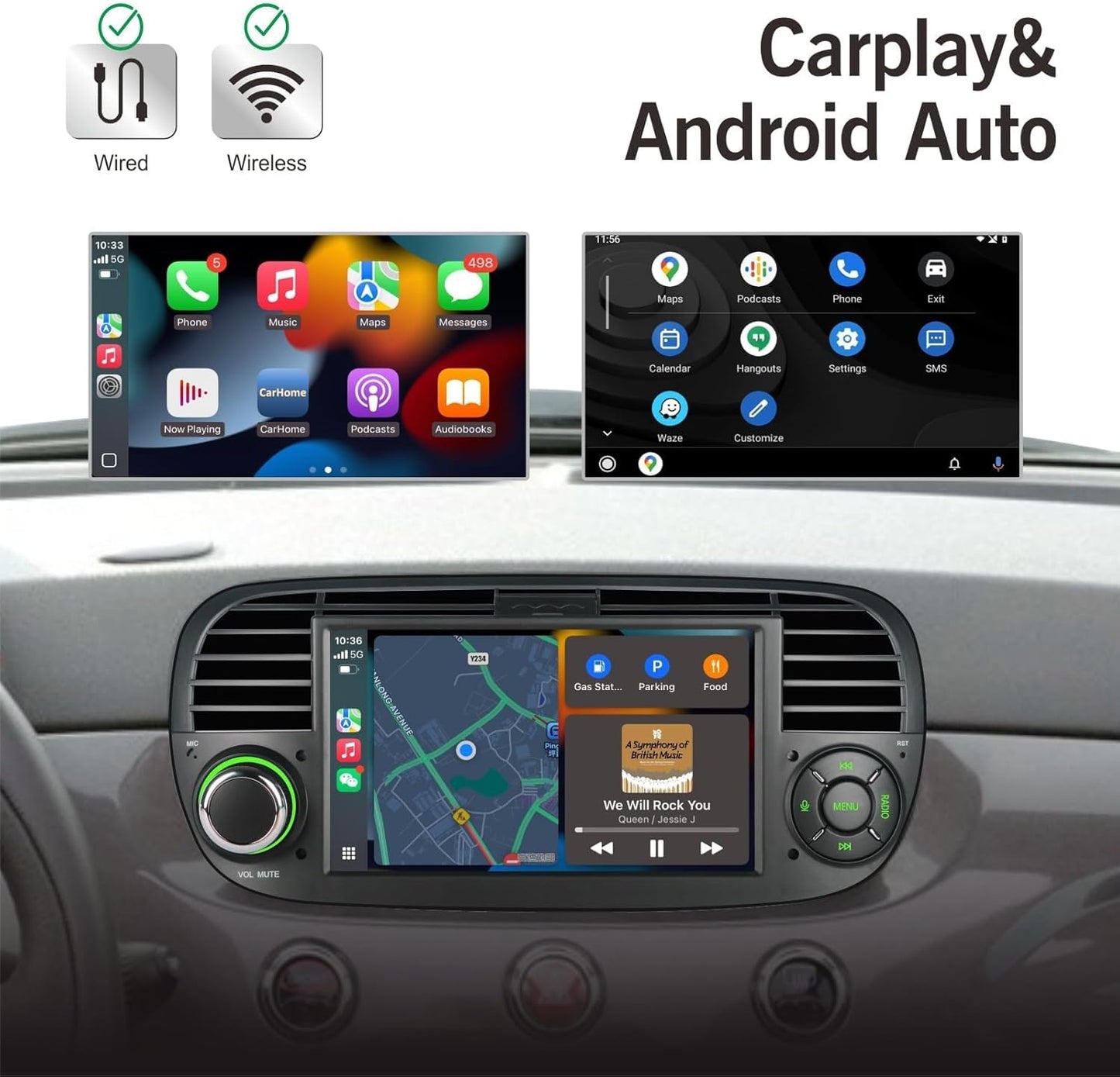 Carplay/Android für Fiat 500 2007-2015 Autoradio Bluetooth/FM/AM RDS (Zwart)