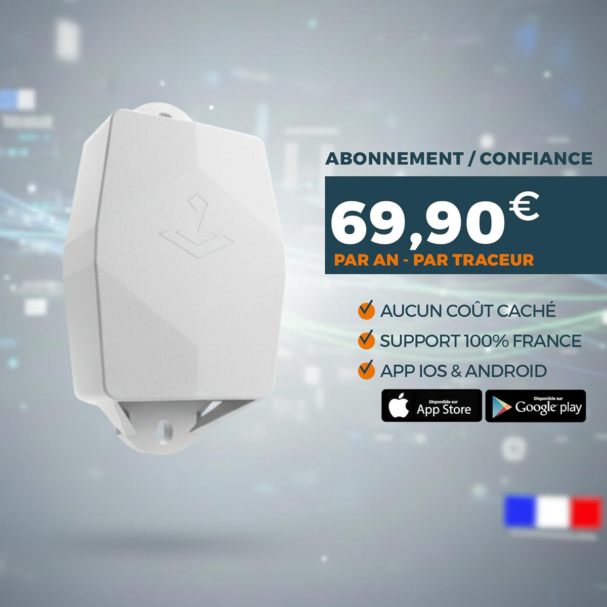 GPS-tracker Maxi wit – auto en motorfiets – looptijd van 5 jaar – discrete tracking zonder opladen – abonnement via de app vereist – ideaal voor voertuigen, aanhangers, boten, scheepswerven