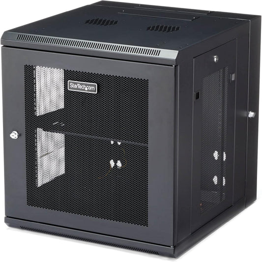 StarTech.com 4 Post 12U Wandmonteerbare Netwerkkast met 1U Schap, 19" Scharnierende Patchkast voor Data/AV/Electronica/Computer Apparatuur, Geventileerd Server Rack, Vergrendelbaar (RK1224WALHM)