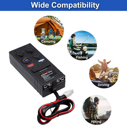 Mini Power Distribution Box 12V DC Batterij Socket Max. 50A Stroom met 2 x Anderson, 6 x USB & 3 x Cig Sockets, Mini Batterij Box voor Outdoor RV Camping Vissen Noodgevallen