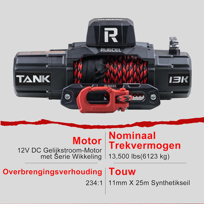 RUGCEL WINCH 13000LB Waterdichte Elektrische Synthetische Touw Lier 12V met Hawse Fairlead, 2 in 1 Draadloze Afstandsbediening, Dubbele Kleur Touw, voor Truck SUV