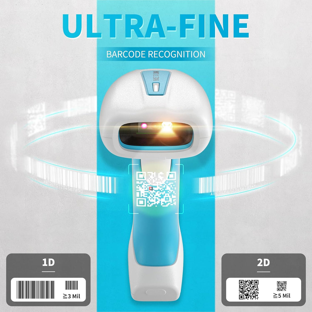 NETUM RD-1962 Blauw-Witte Antimicrobiële Draadloze 1D 2D Barcodescanner 1280×800 CMOS-Sensor 2.4G + Bluetooth IP67 (Wit- RD1962)
