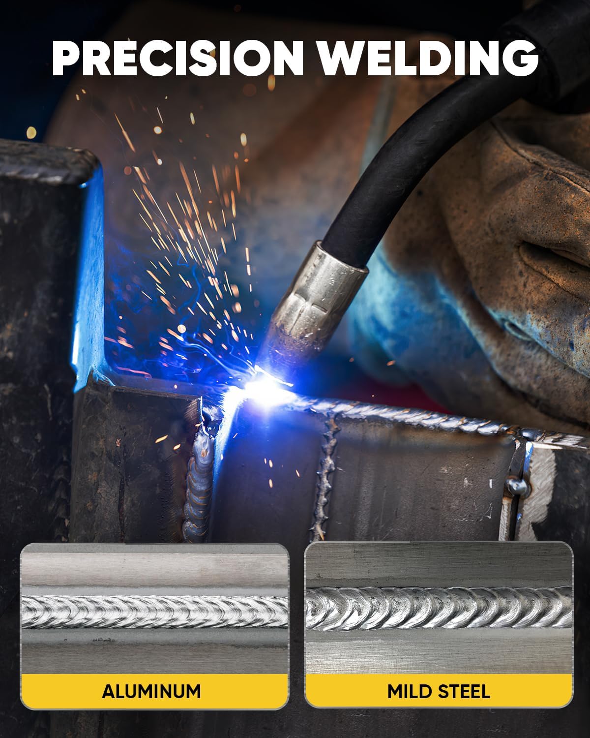 H HZXVOGEN 250A Aluminiumlasapparaat, 230V 5-in-1 professioneel lasapparaat met gas-/gevuld draad MIG/BOOG/TIG/pulslassen, IGBT-inverterlasapparaat met LED-display, MIG250DP